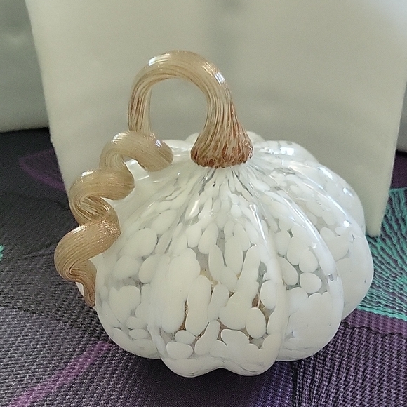 Pier 1 White and Gold Glass Pumpkin - Picture 1 of 3